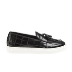 Tassel Leather Crocodile Slip On Sneakers // Black (Euro: 45)