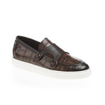 Leather Crocodile Slip On Sneakers // Brown (Euro: 42)