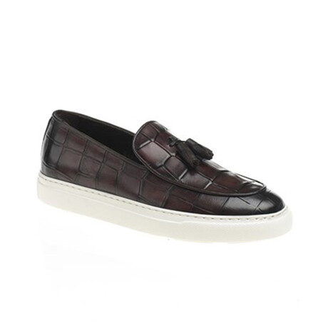Tassel Leather Crocodile Slip On Sneakers // Brown (Euro: 39)