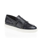 Leather Crocodile Slip On Sneakers // Navy Blue (Euro: 39)