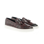 Tassel Leather Crocodile Slip On Sneakers // Burgundy (Euro: 42)