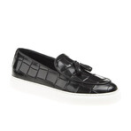 Tassel Leather Crocodile Slip On Sneakers // Black (Euro: 41)
