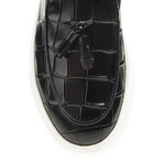 Tassel Leather Crocodile Slip On Sneakers // Black (Euro: 44)