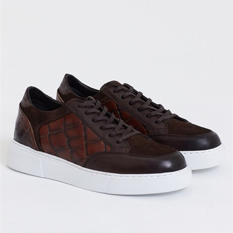 Leather Crocodile Detail Sports Sneakers // Brown (Euro: 39)