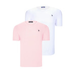 Set of 2 V-Neck T-Shtirs // White + Pink (S)