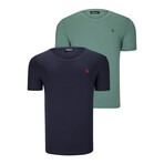 Set of 2 V-Neck T-Shtirs // Light Green + Dark Blue (S)