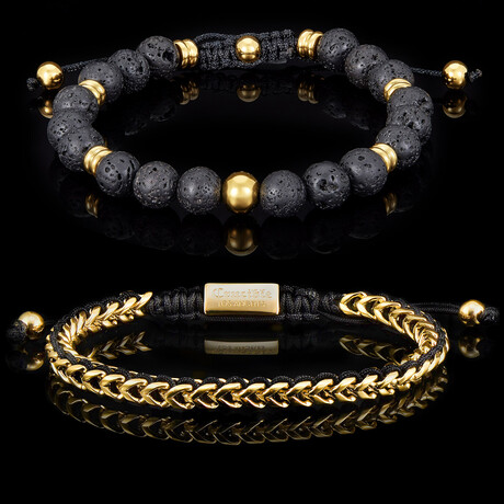 Lava Stone + Adjustable Franco Chain Bracelets // 2 Piece Set  // 8"