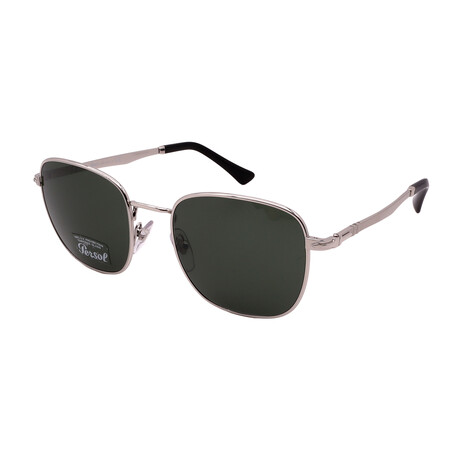 Persol // Men's PO2497S 518-31 Round Sunglasses // Silver + Green Lenses
