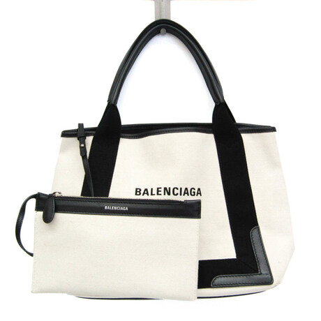 Balenciaga // Canvas + Leather Navy Cabas Handbag // Black + Cream // Pre-Owned