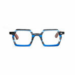 Unisex // Wood Reading Glasses // Tokyo Square// Blue + Black Cherry (Clear +1.00)