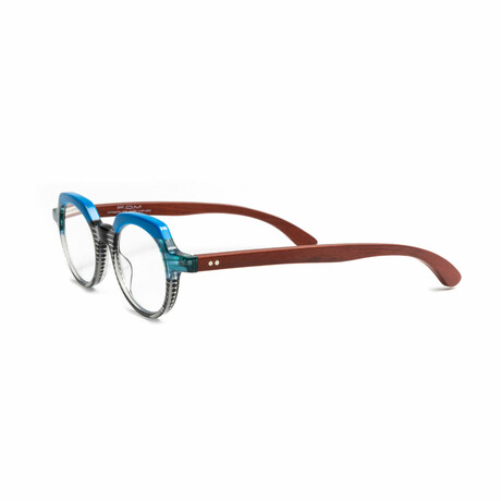 Unisex // Wood Reading Glasses // St. Barths Round // Blue Aqua + Black (Clear +1.50)