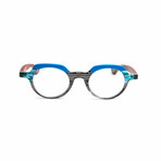 Unisex // Wood Reading Glasses // St. Barths Round // Blue Aqua + Black (Clear +1.50)