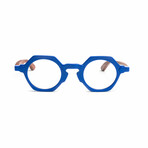 Unisex // Wood Reading Glasses // St. Moritz Round // Blue + Cherry (Clear +1.00)