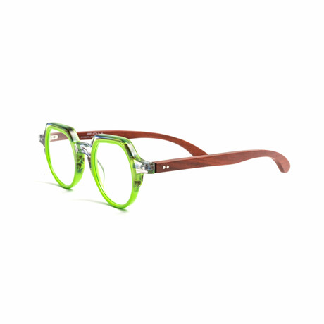 Unisex // Wood Reading Glasses // St. Tropez Round // Green + Blue (Clear +1.00)