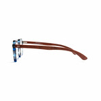 Unisex // Wood Reading Glasses // Tokyo Square// Blue + Black Cherry (Clear +1.00)