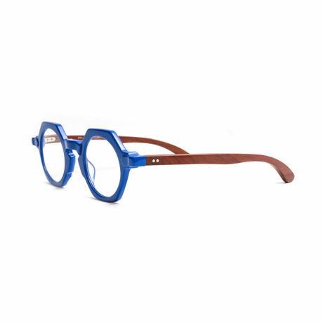 Unisex // Wood Reading Glasses // St. Moritz Round // Blue + Cherry (Clear +1.00)