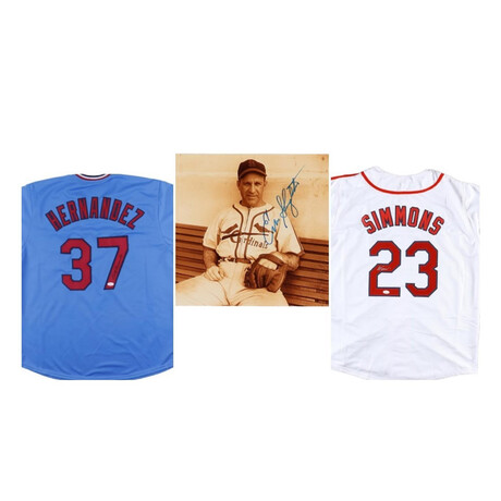 Ted Simmons Signed Jersey (JSA), Keith Hernandez Signed Jersey (JSA), ,Enos Slaughter Signed Cardinals 8x10 Photo (AIV)