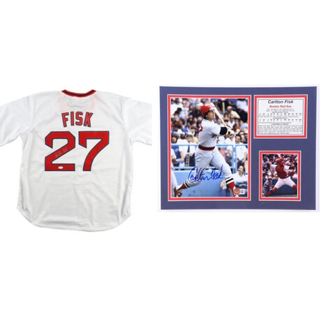 Carlton Fisk Signed Red Sox Jersey (JSA) ,Carlton Fisk Signed Red Sox Custom Matted Photo Display (Beckett)