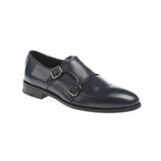 Leather Double Monk Strap Brogue Loafers // Navy Blue (Euro: 43)