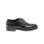 Leather Buckled Crocodile Pattern Loafers // Black (Euro: 43)