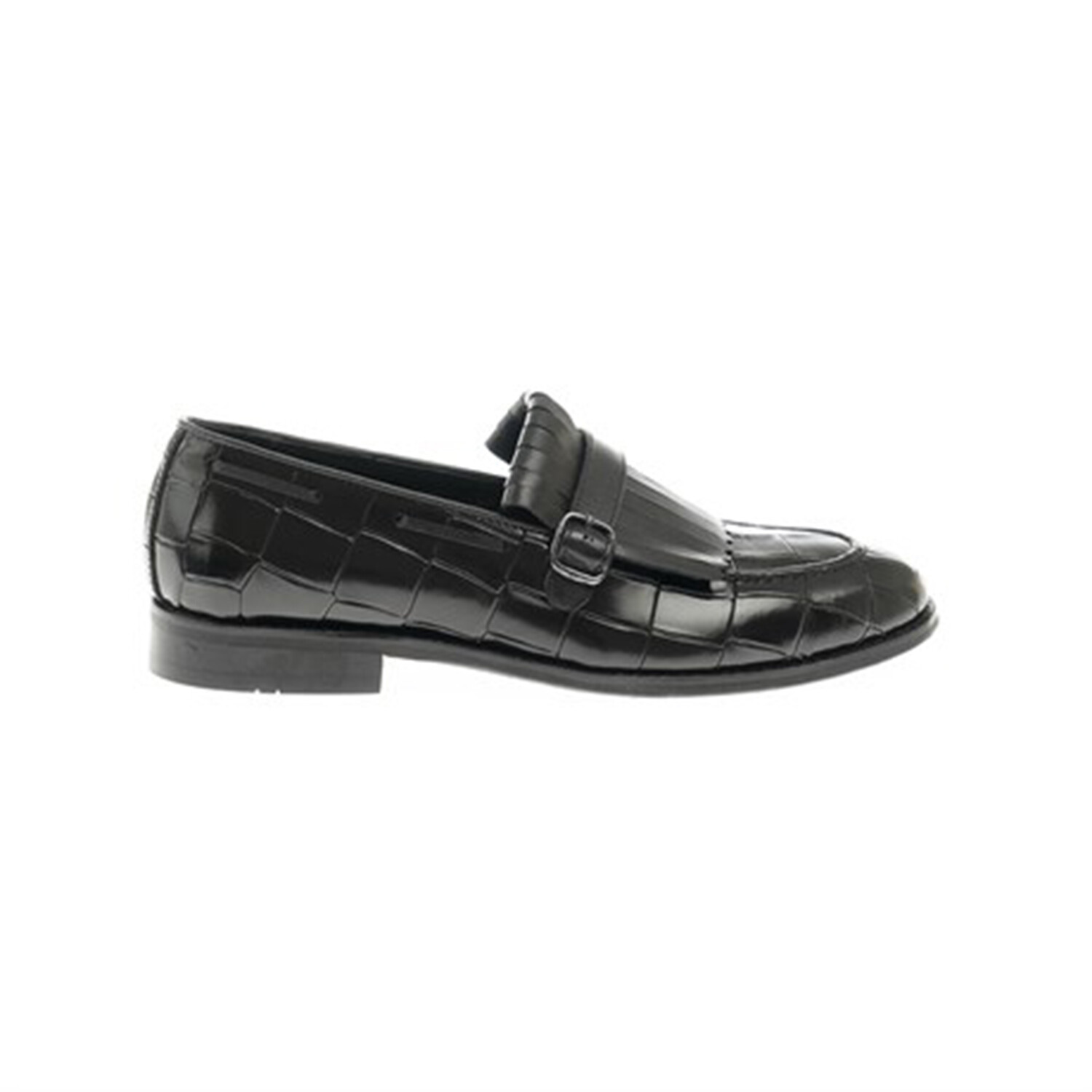 Leather Fringed Crocodile Pattern Loafers // Black (Euro: 44 ...