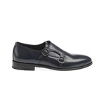 Leather Double Monk Strap Brogue Loafers // Navy Blue (Euro: 42)