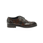 Leather Buckled Crocodile Pattern Loafers // Brown (Euro: 40)