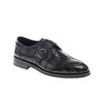 Leather Buckled Crocodile Pattern Loafers // Black (Euro: 44)