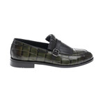 Leather Fringed Crocodile Pattern Loafers // Green (Euro: 39)