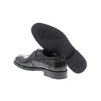 Leather Buckled Crocodile Pattern Loafers // Black (Euro: 41)