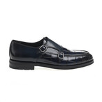 Leather Double Monk Strap Crocodile Pattern Loafers // Navy Blue (Euro: 41)