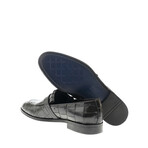 Leather Fringed Crocodile Pattern Loafers // Black (Euro: 45)