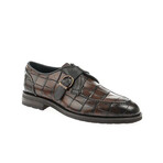 Leather Buckled Crocodile Pattern Loafers // Brown (Euro: 45)