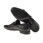 Leather Double Monk Strap Ostrich Pattern Loafers // Black (Euro: 39)