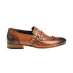 Leather Double Monk Strap Brogue Loafers // Tan (Euro: 39)