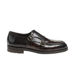 Leather Double Monk Strap Crocodile Pattern Loafers // Brown (Euro: 40)