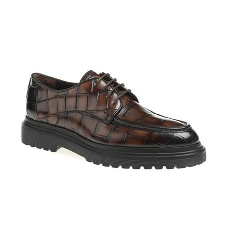 Crocodile Embossed Leather Oxfords // Brown (Euro: 39)