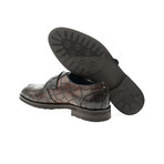 Leather Buckled Crocodile Pattern Loafers // Brown (Euro: 39)