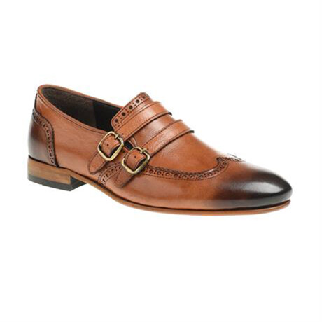 Leather Double Monk Strap Brogue Loafers // Tan (Euro: 39)