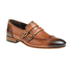 Leather Double Monk Strap Brogue Loafers // Tan (Euro: 40)