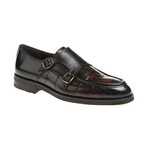 Leather Double Monk Strap Crocodile Pattern Loafers // Brown (Euro: 42)