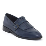 Leather Fringed Loafers // Navy Blue (Euro: 43)