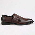 Leather Double Monk Strap Brogue Loafers // Brown (Euro: 41)