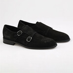 Leather Suede Double Monk Strap Brogue Loafers // Black (Euro: 44)