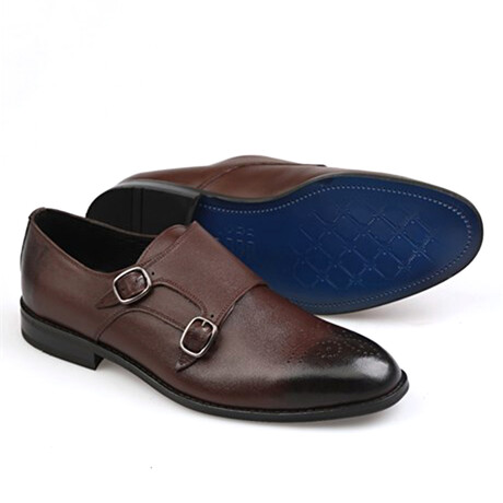 Leather Double Monk Strap Brogue Loafers // Brown (Euro: 39)