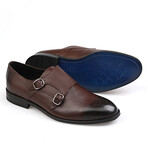 Leather Double Monk Strap Brogue Loafers // Brown (Euro: 43)