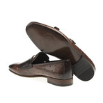 Leather Double Monk Strap Ostrich Pattern Loafers // Brown (Euro: 39)