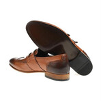 Leather Double Monk Strap Brogue Loafers // Tan (Euro: 41)