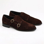 Leather Suede Double Monk Strap Brogue Loafers // Brown (Euro: 41)