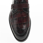 Leather Buckled Crocodile Pattern Loafers // Burgundy (Euro: 41)